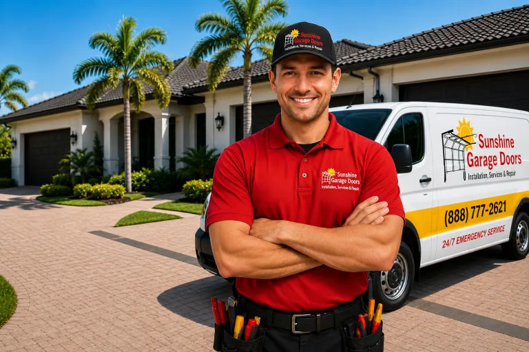 Sunshine Garage Doors technician and service van