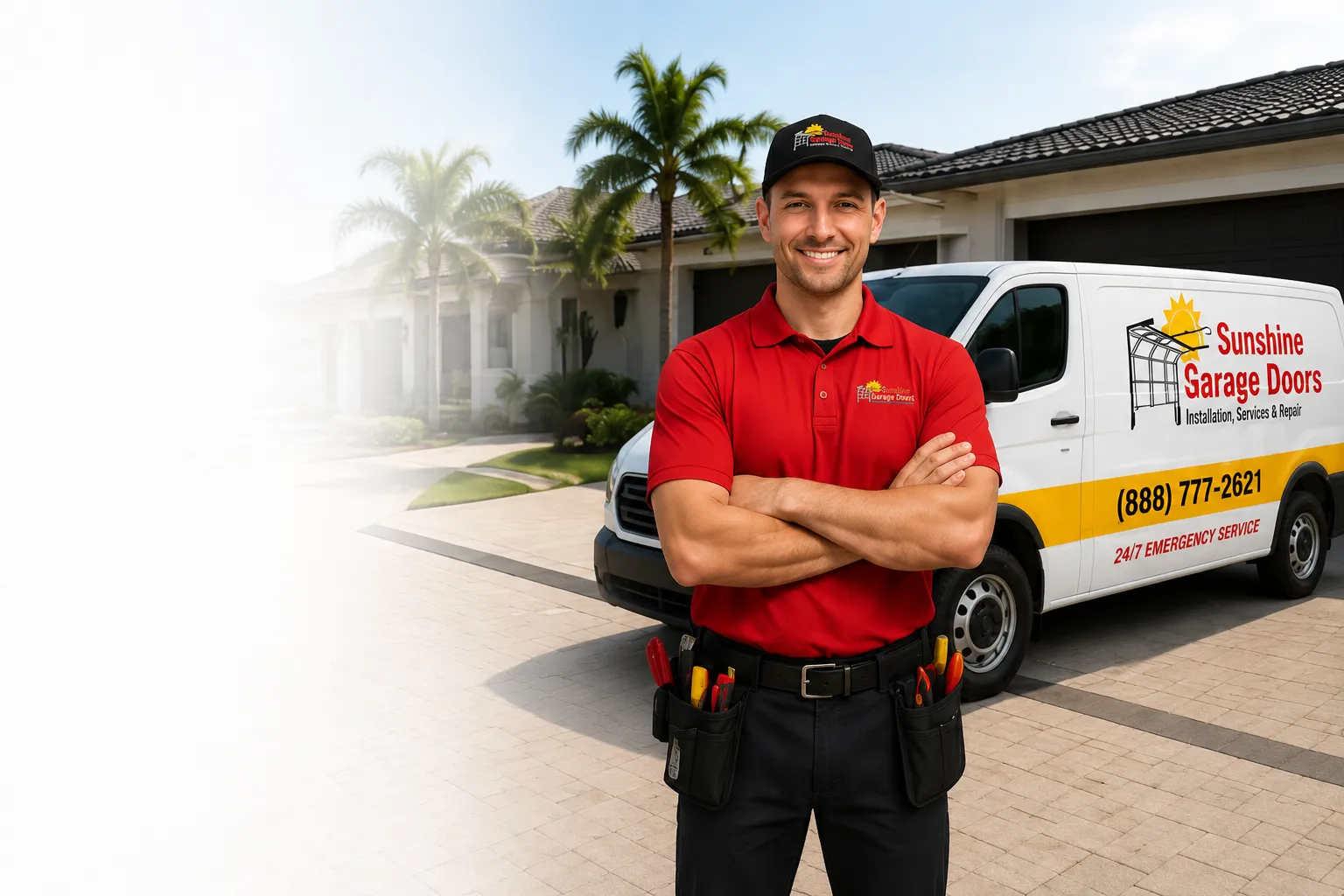 Sunshine Garage Doors technician and service van